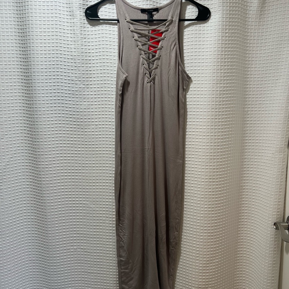 Forever 21 Taupe Lace-Up Dress